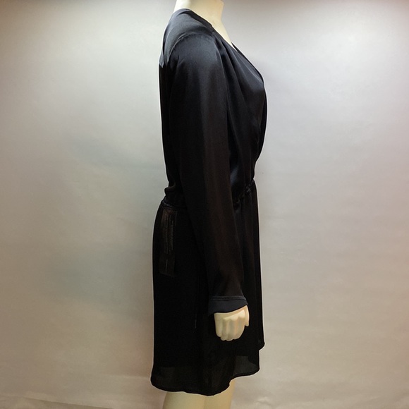 BCBGMAXAZRIA Woman’s Black Satin Drawstring Waist Mini Cocktail Dress - Picture 2 of 10